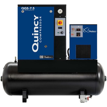 QUINCY COMPRESSOR Quincy QGS 7.5-HP 60- Gallon Tank Mounted Rotary Screw Air Compressor With Dryer Triv/3/60 QGS 7.5 TMD-3